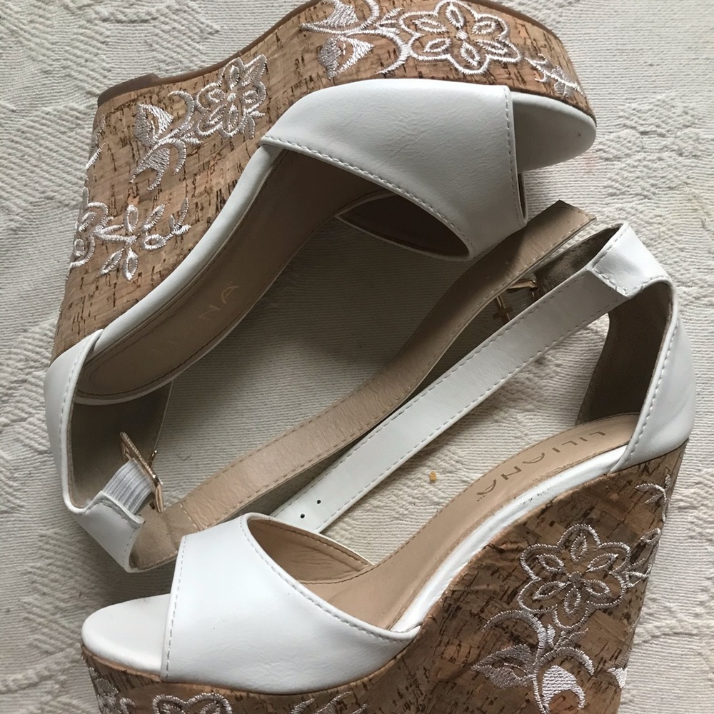 White embroidered wedges!